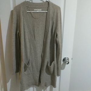 LOFT Medium Tan long open cardigan with pockets